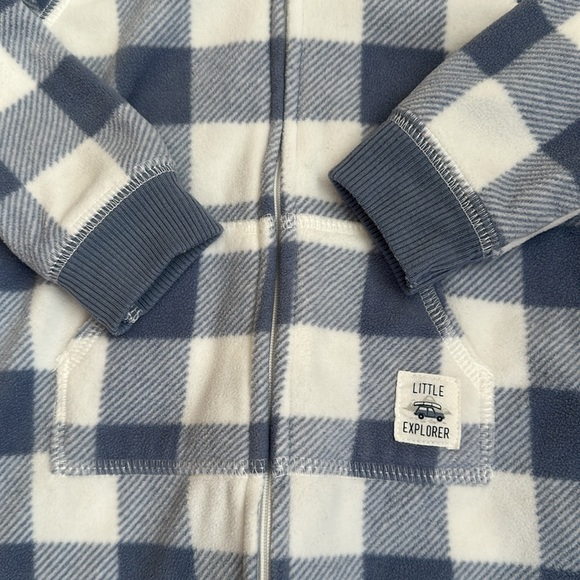 Baby Boys Hooded Plaid Fleece Zip Up Jumpsuit Footless Romper size 12 months - Picture 4 of 13